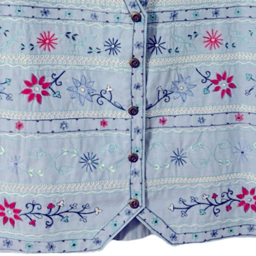 Vintage Embroidered Vest Chambray Denim Cottagecore Floral Koret Blue Size 1X - Picture 14 of 16
